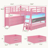 Dnxao Low Loft Bed Full Size with Desk,Full Bed Frame with 9 Storage Drawers, Kids Loft Bed with 15.8" H Safety Guardrail,Sofa,LED Lights & Charging Station,Spave Saving,Pink Dnxao