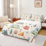Erosebridal Summer Camp Camper King Bed Sheets for Kids Child Camping Adventure Bedding Set for Boys Girls Bedroom Travel Car Rv Accessories Sheet Set Botanical Flowers Mountain Top Sheet,4 Pcs Erosebridal