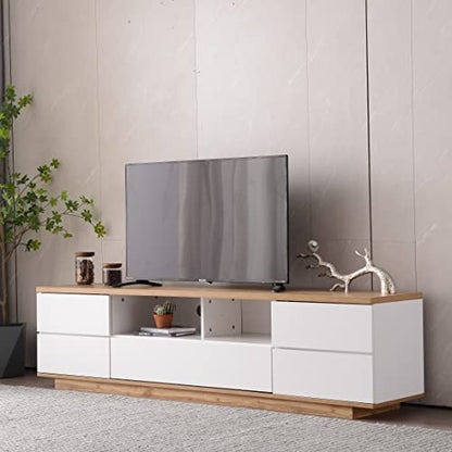 Merax Wood TV Stand Entertainment Center with Storage Cabinets & Open Shelves, Modern TV Console Table for TVs Up to 80” for Living Room Bedroom (White) - WoodArtSupply