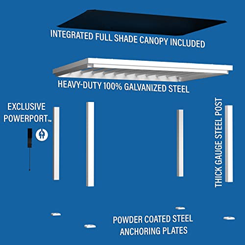Backyard Discovery 14x10 Windham White Galvanized Steel Pergola w/Sail Shade Soft Canopy, Withstand Winds up to 100 MPH, Rust Resistant, Steel Anchoring Plates, Easy Assembly, USB, Electrical Outlets Backyard Discovery
