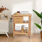 PETSITE Bamboo Kitchen Island Cart, Butcher Block Table on Wheels with Drawers, Shelves, Towel Rack PETSITE