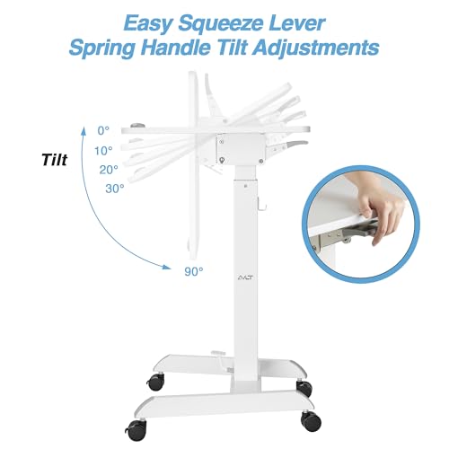 AVLT 47" Height Adjustable Mobile Workstation with Tilting Desk (3 ft 11 inches) - Foot Pedal Pneumatic Standing Desk Cart - Mobile Laptop Cart - Mobile White Cart with Brake Casters AVLT