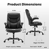 DUMOS Office Chair - Ergonomic Executive Computer Desk Chairs with Adjustable Flip-up Armrest, Swivel Task Chair with Lumbar Support, Strong Metal Base, PU Leather, Black DUMOS