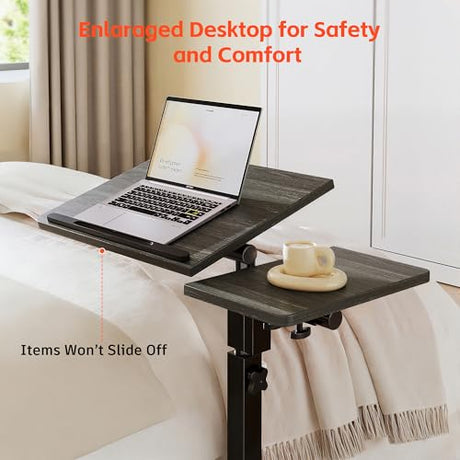 Furist Overbed Table with Wheels Adjustable Height, Mobile Standing Stand Up Rolling Laptop PC Desks with Tilting Top Height Tray Side Computer Workstation for Bedroom on Hospital Home Use, Black Furist