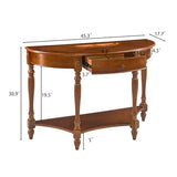 JESONVID Solid Wood Semi-Circle Console Table with Drawer and Shelf, 45.3" Traditional Vintage Entryway Table Polished Edging Half-Moon Narrow Table for Living Room Hallway, Beewax JESONVID