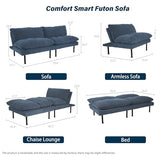 Ribilake 70" Futon Sofa Bed, 4 in 1 Multi-Function Couch Sleeper with Adjustable Backrest, Modern Convertible Futon, Recliner Small Loveseat for Living Room, Dorm, Blue Ribilake