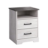 Prepac Rustic Ridge Farmhouse Nightstand with 2 Drawers and an Open Cubby, Wooden Bedside Table for Bedroom, Office, or Living Room, 16.25in x 18.75in x 24.5in, Washed White Prepac