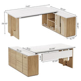 Tribesigns 74.8 Inch Executive Desk, Large Office Desk with Cabinet, L Shaped Computer Desk with Shelves and CPU Storage, Modern Home Office Desks Business Furniture Workstation Set, White and Wood Tribesigns