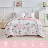 Floral Quilt Set Twin Size 68x86 with Pink Yellow Flower Soft Microfiber Lightweight Coverlet Bedspread Reversible Summer 2pc Quilted Bedding Set Bed Cover for All Season (1 Quilt+ 1 Shams) UOZZI BEDDING