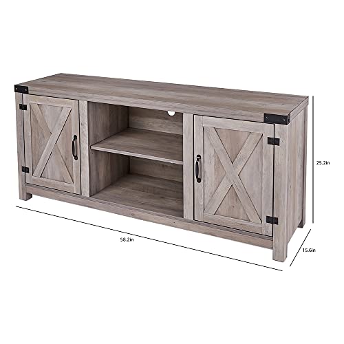 ROCKPOINT 58inch Barn Door TV Stand Entertaiment Media Console Center Industrial Style , Grey Wash ROCKPOINT
