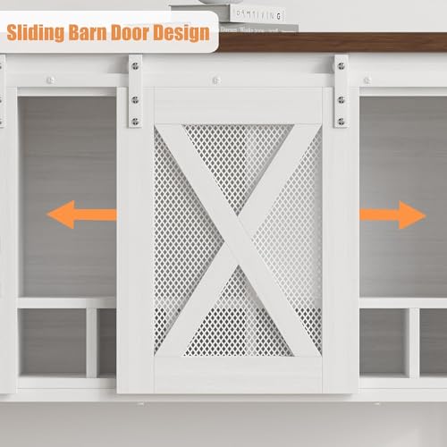 GAOMON Coffee Bar Cabinet, Farmhouse Sideboard Buffet Cabinet with Sliding Barn Doors, Wine Racks, Open Storage Shelf, for Kitchen, Dining Room, Entryway, White GAOMON