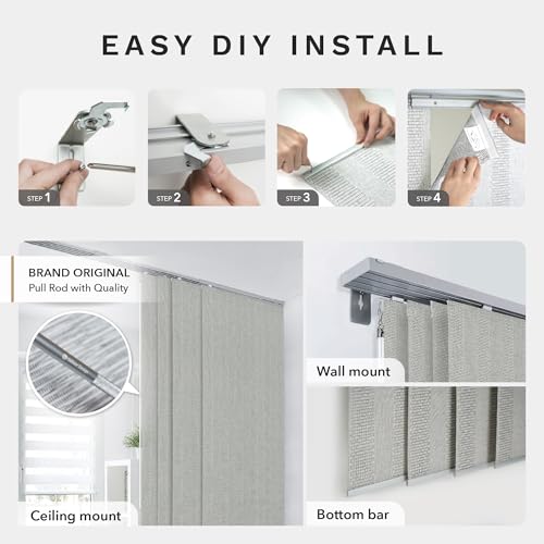 GoDear Design 99.99% Blackout Adjustable Sliding Door Blinds, Privacy Curtain Panels, Extendable Track from 45.8" to 86" W, Trimmable Fabric Panel Up to 96" H, Snowfall Night GoDear Design