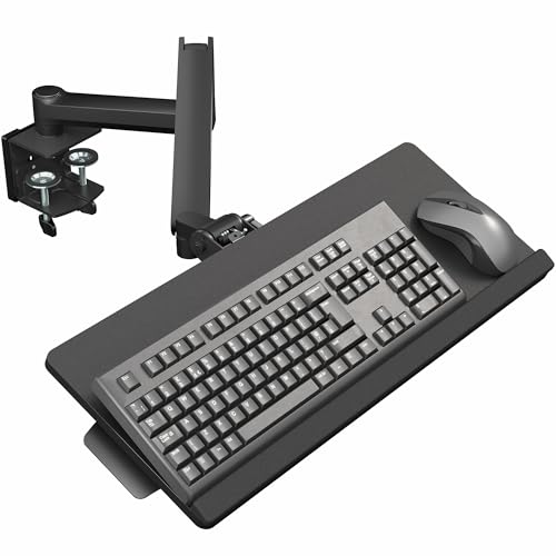 VIVO Sit-Stand 24 Inch Pneumatic Spring Keyboard and Mouse Tray Clamp-on Desk Mount, Counterbalance Height Adjustable Typing Platform, Ergonomic Tilt, Black, MOUNT-KB35CP VIVO