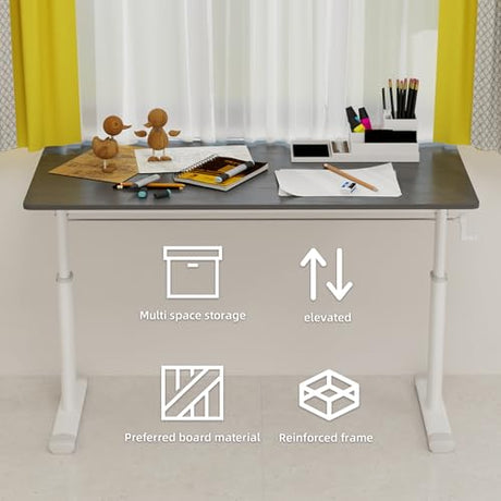 Adjustable Desk, Manual Height Adjustable Standing Desk with Crank, White Ergonomic Sit Stand Desk for Home Office,Compact standing desk, No Electric Needed, Fits Study & Workspaces (23.62"D*47.24"L) AYUYK