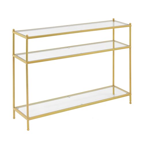 Convenience Concepts Royal Crest Glass Console Hall Table 42" - 3 Tier Modern, Contemporary Narrow Display Accent with Storage Shelves for Living Room, Entryway, Hallway, & Bedroom, Gold Convenience Concepts