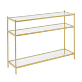 Convenience Concepts Royal Crest Glass Console Hall Table 42" - 3 Tier Modern, Contemporary Narrow Display Accent with Storage Shelves for Living Room, Entryway, Hallway, & Bedroom, Gold Convenience Concepts