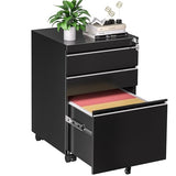 INTERGREAT 3 Drawer File Cabinet, Metal Filling Cabinet with Lock, Locking Office Mobile Cabinet with Wheels for Legal/Letter Size, Under Desk, Black INTERGREAT