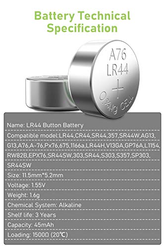 POWEROWL High Capacity LR44 Batteries 40 Pack, L1154F AG13 357 303 SR44 A76 Premium Alkaline Battery 1.5V Button Coin Cell Batteries POWEROWL