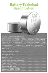 POWEROWL High Capacity LR44 Batteries 40 Pack, L1154F AG13 357 303 SR44 A76 Premium Alkaline Battery 1.5V Button Coin Cell Batteries POWEROWL