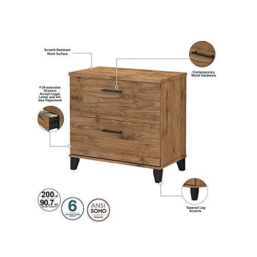 Bush Furniture Somerset 2-Drawer Lateral File Cabinet, Letter/Legal, Fresh Walnut, 30-inch (WC81380) Bush Business Furniture