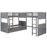 GAOWEI L-Shaped Bunk Bed with Drawers,Twin Over Twin Triple Bunk Beds and Loft Bed for 3 with Ladder & Guardrail & Headboard & Footboard Kids/Solid Wood Triple Bunk Bed for Kids (Gray) GAOWEI