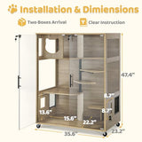 Lovupet Wooden Cat House with Scratching Posts, Luxury Large Cat Condo with Lockable Wheels, Indoor Kitten Cage with Escape Door, GC11 Lovupet