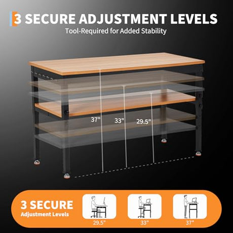 48" Work Bench, Adjustable Height Workbench with Storage Shelf, 48" x 24" Work Benches for Garage, 2500 LBS Tool Bench with Power Outlet for Workshop & Home EliteEdge