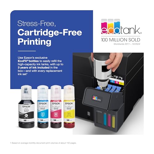 Epson EcoTank ET-4950 Wireless All-in-One Color Supertank Printer with up to 3 Years of Ink Refillable Tanks, Perfect for Home, 18 PPM, 2.4" Colorful Touchscreen, Auto Document Feeder - Black