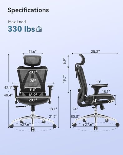 SIHOO M57 Ergonomic Mesh Office Chair, High Back Home Desk Chair with 3D Armrests, Lumbar Support and Adjustable Headrest, Comfortable Computer Chair, Big & Tall Office Chair Hold 330 LBS-Black SIHOO