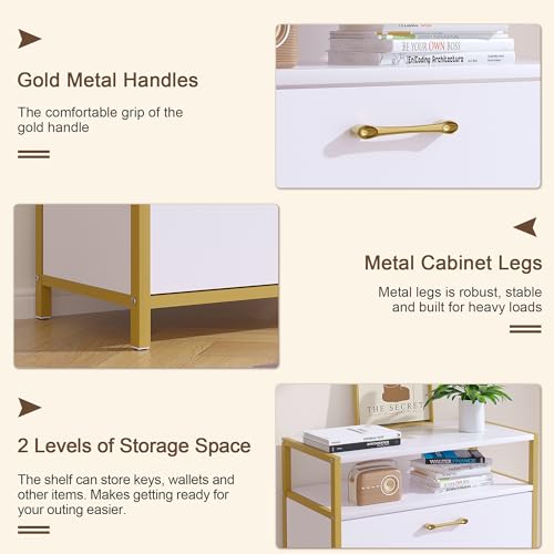 VECELO Shoe Storage Cabinet with 2 Flip Entryway Modern Slim Hidden Freestanding Organizer with Metal Legs for Narrow Hallway, Living Room, Large Capacity, White, 2-Drawers VECELO