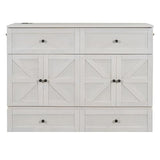 YOPTO Full Size Murphy Bed Chest,Folding Storage Wall Bed with Large Drawers,USB Ports & 2 Three-Prong Outlets,Hidden Cabinet Platform Bed W/Wood Slats Support,for Bedroom,Guest Room,Brushed White YOPTO