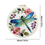 Dragonfly Floral Embroidery Kit for Adults - 11.81x11.81in Pre-Stamped Pattern Cross Stitch Kit with 7.87 Inch Bamboo Hoop, Floss, Needles - DIY Craft Kit for Home Decoration & Gift Giving