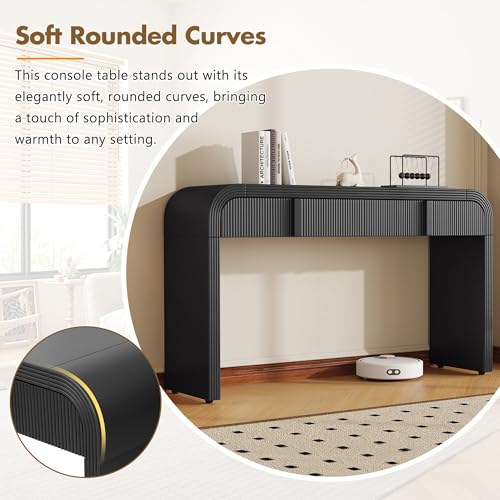 Merax Modern Entryway Table with 2 Drawers, Apricot Cream Rounded Silhouette and Smooth Surface Console Table for Living Room Merax