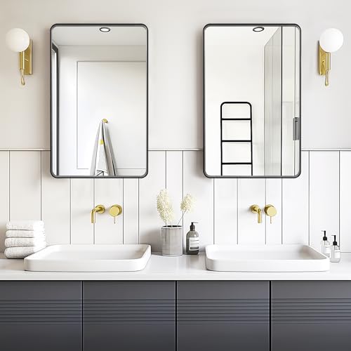 Fabuday Black Bathroom Mirror - 16x24 Inch Rectangle Wall Mounted Mirror Over Sink, Black Trim Metal Frame Vanity Mirror Hanging for Farmhouse, Bedroom, Restroom, Living Room, Entryway Decor Fabuday