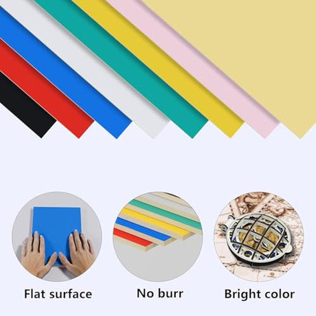 Creatorally 8 Pack Pre-Painted Colored Plywood Sheets,Basswood for Laser Cutting,12x12x1/8 Inch (3mm),Ideal for DIY Crafts, Engraving, Ornaments, Models Making (8 Colors Mixed) Creatorally