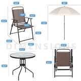 Shintenchi 6 Piece Patio Dining Set with Umbrella, Outdoor Furniture Set with 4 Folding Chairs and Tempered Glass Top Dining Table fot Lawn Backyard Garden Porch Brown and Beige Shintenchi