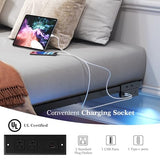 FSJianYi Full Size Floating Bed Frame with LED Lights & Charging Station - Modern Sturdy Metal Platform Bed, Mattress Gaskets, Noise-Free, No Box Spring Needed, Quick Easy Assembly FSJianYi