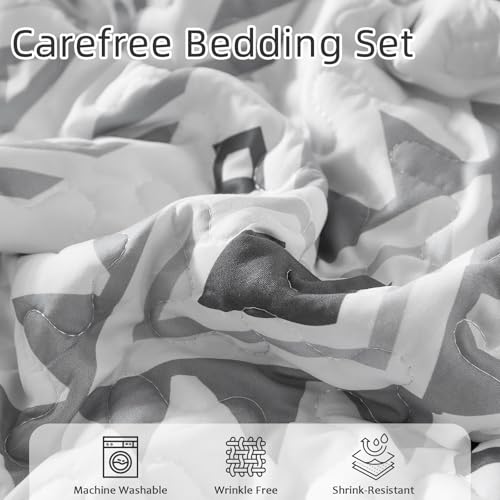 Drucon Boho King Size Aztec Quilt Set 3 Pieces Grey Ultra Soft Lightweight Quilt Beddding Set, Microfiber Bohemian Bedspread Coverlet Set with 2 Pillowcases for All Season (King, 104"x90") Drucon