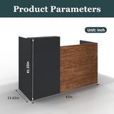 YTElantivo 63″ L-Shaped Reception Desk with Counter – Modern Office Front Desk for Salon, Clinic & Retail, Spacious Workstation, Easy Assembly, Black-Brown Receptionist Desk YTElantivo
