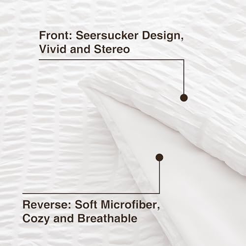 Love's cabin Seersucker White Twin Comforter Set, 5-Piece All Season Lightweight Bed in a Bag Bedding Set with Comforter, Flat Sheet, Fitted Sheet, Pillowcase and Sham Love's cabin