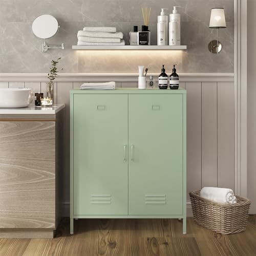 Steehoom Metal Storage Cabinet with 2 Door, Steel Locker Sideboard Buffet Cabinet Console Table for Home Office (Green) Steehoom