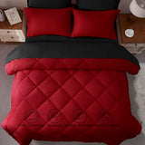 ELNIDO QUEEN® Queen Comforter Set 7 Pieces, Red and Black Bed in a Bag Queen Size, Bed Set All Seasons Bedding Sets with Reversible Comforter, Flat Sheet, Fitted Sheet, Pillowcases and Pillow Shams ELNIDO QUEEN