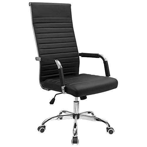 Furmax Ribbed Office Chair High Back PU Leather Executive Conference Chair Adjustable Swivel Chair with Arms, Black Furmax