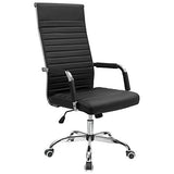 Furmax Ribbed Office Chair High Back PU Leather Executive Conference Chair Adjustable Swivel Chair with Arms, Black Furmax