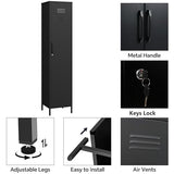Elitehouse Tall Single Door Metal Locker with Adjustable Shelves, Black Tall Metal Locker Storage Cabinet，Easy Assembly for Living Room Bedroom （15.8”W x 15”D x 70.9”H ） Elitehouse