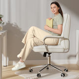 HomeZeer White Office Chair with Soft Leather, Swivel Computer Home Office Desk Chair with Wheels and Padded Arms, Adjustable Height and Tilt HomeZeer