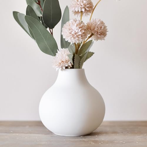 Carrot's Den White Round Vase - Minimalist Nordic, Japandi, Mid Century Modern Home Decor | Table Centerpiece, Wedding, Living Room, Bookshelf, Office, Modern Home, Entryway, Console (White) Carrot's Den
