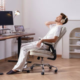 LEAGOO Ergonomic Executive Office Chair, Mid Back Comfy Desk Chairs with 3D Padded Flip-up Arms, Faux Leather Computer Rolling Chair with Wheels for Home, Adjustable Height, 300lbs, Beige LEAGOO