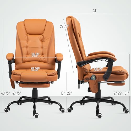 Vinsetto 7-Point Vibrating Massage Office Chair, High Back Computer Chair with Lumbar Support, Footrest, Reclining Back, Adjustable Height, Light Brown Vinsetto