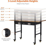 60-Inch Garage Workbench with Wheels, Adjustable Rubber Wood Top Garage Workbench with Pegboard & Drawer & Power Outlet, 2000 lbs Load Capacity, for Workshop, Woodworking, Office WARMTOBABY